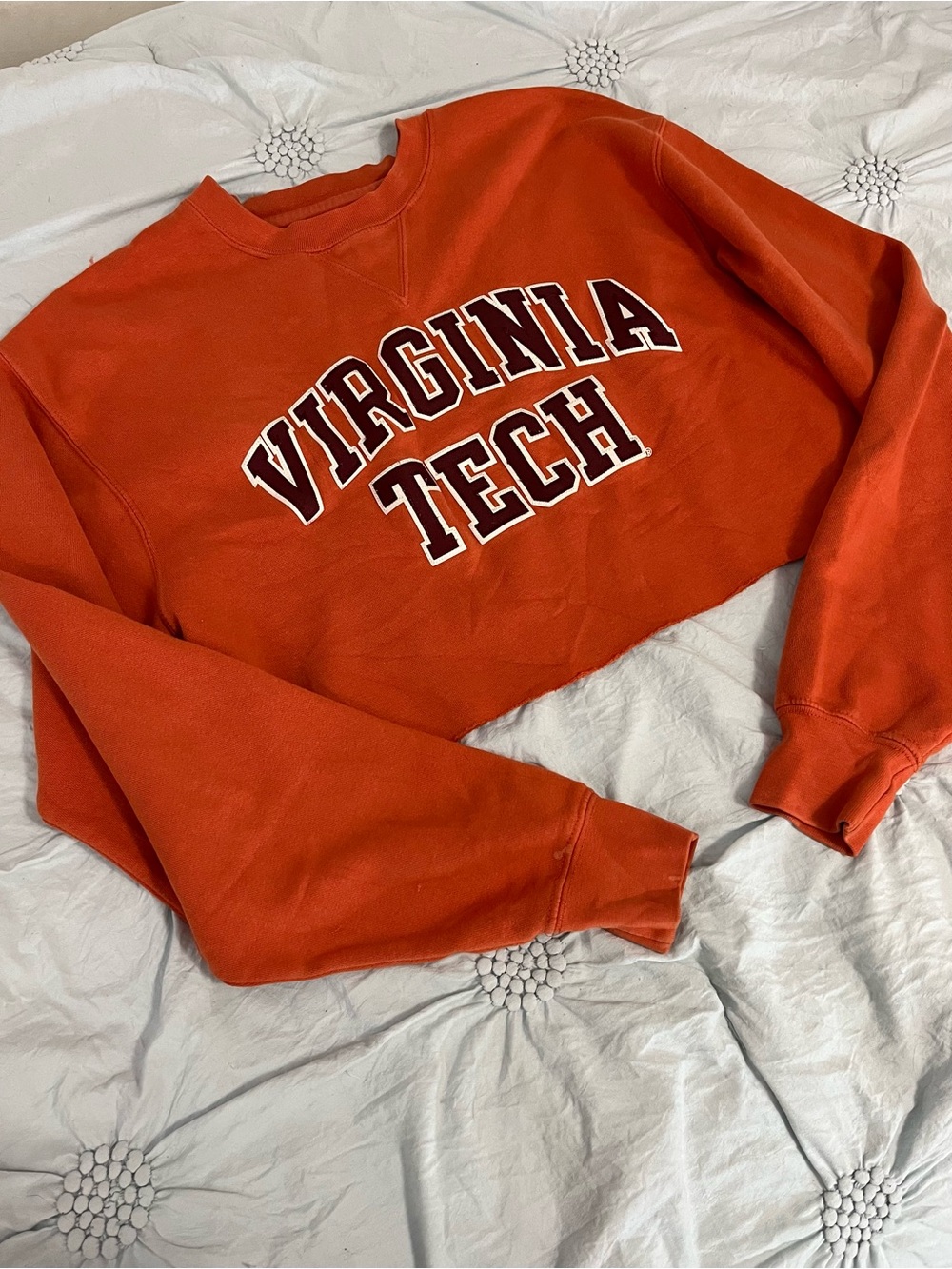 Virginia Tech Orange Cropped Crewneck Sweatshirt with Maroon Lettering